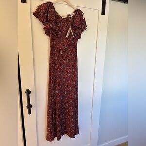 Doen brand new! BEATRIZ RUFFLED PRINTED SILK rouge riviera medallion